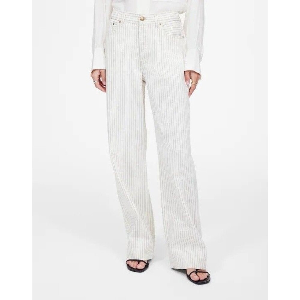 Madewell 25 Cream Railroad Striped Low Slung Baggy 100% Cotton Jeans NWT - Picture 2 of 13